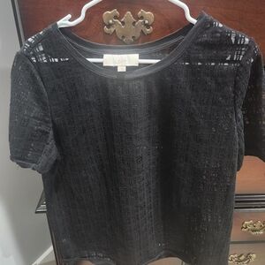 LOFT Black Lace Short Sleeve Tee